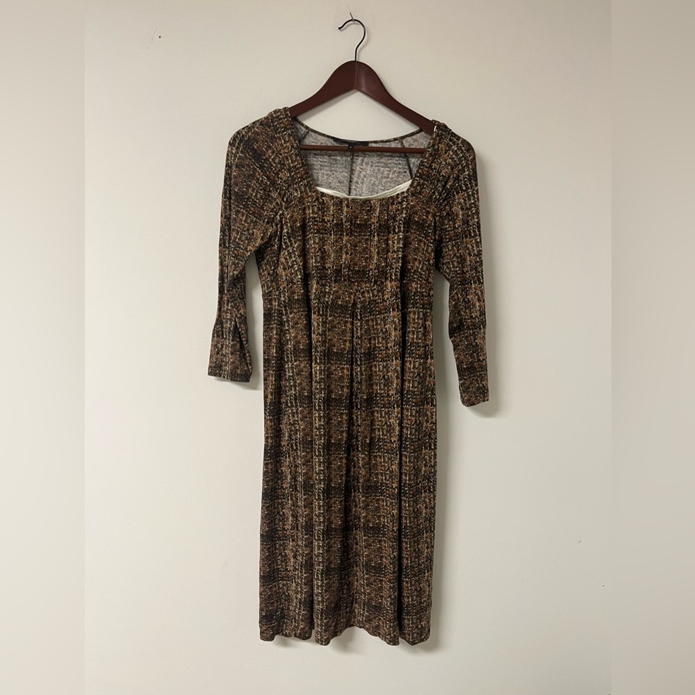 Max Mara Brown Textured Square Neck Sheath Dress with Slip - Size M - Picture 2 of 8